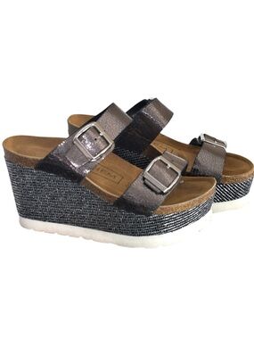 Ethem Metallic Rhinestone Platform Corks Wedge Sandals